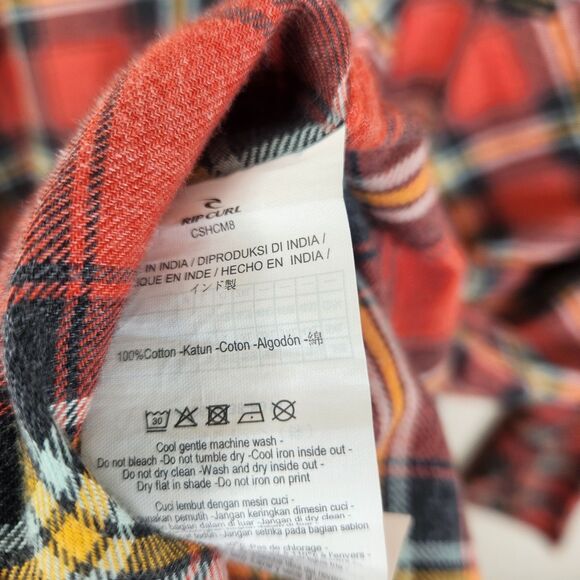 Rip Curl Mens Long Sleeve Plaid Print Single Pocket Cotton Button Down Large - Picture 7 of 7